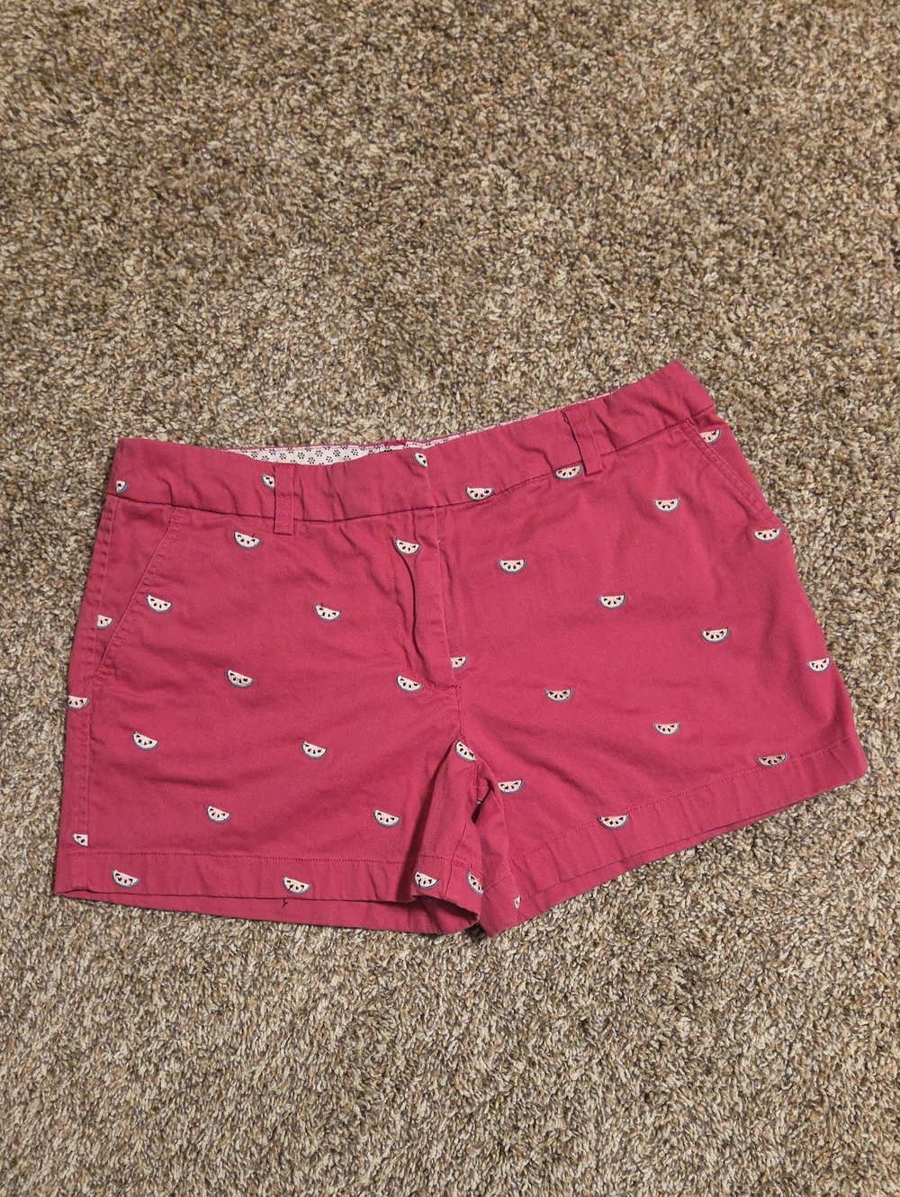 British Khaki Pink Embroidered Watermelon Shorts Womens Size 6 Casual Summer
